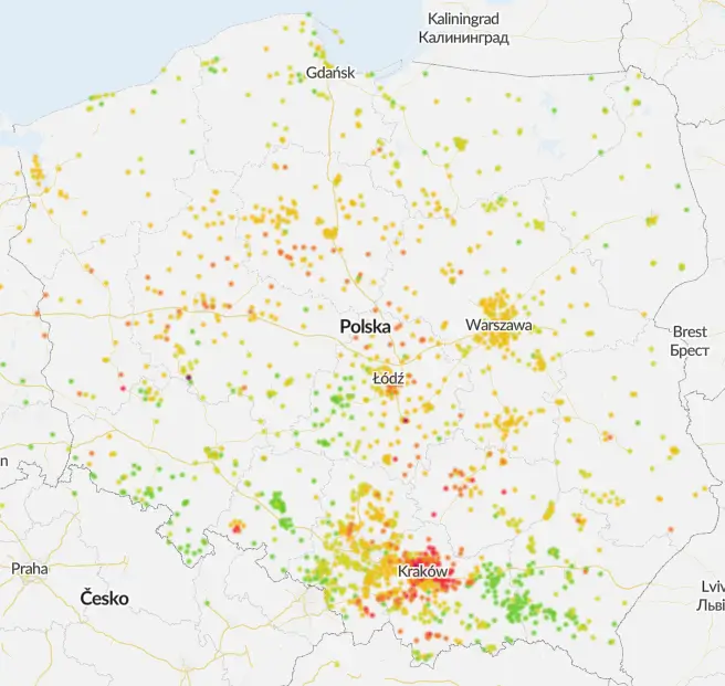 Smogowa mapa polski z dnia 20.01.25