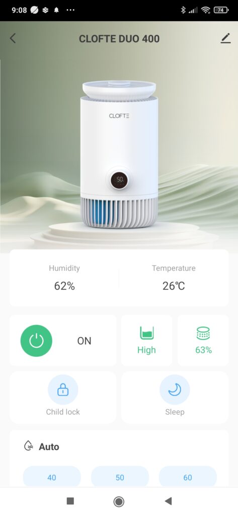 Ekran główny aplikacji Clofte Duo 400. Źródło: Clofte.pl